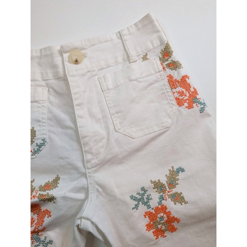 Anthropologie Maeve Colette White Wide-Leg Jeans Floral Embroidery 25 - Picture 6 of 14